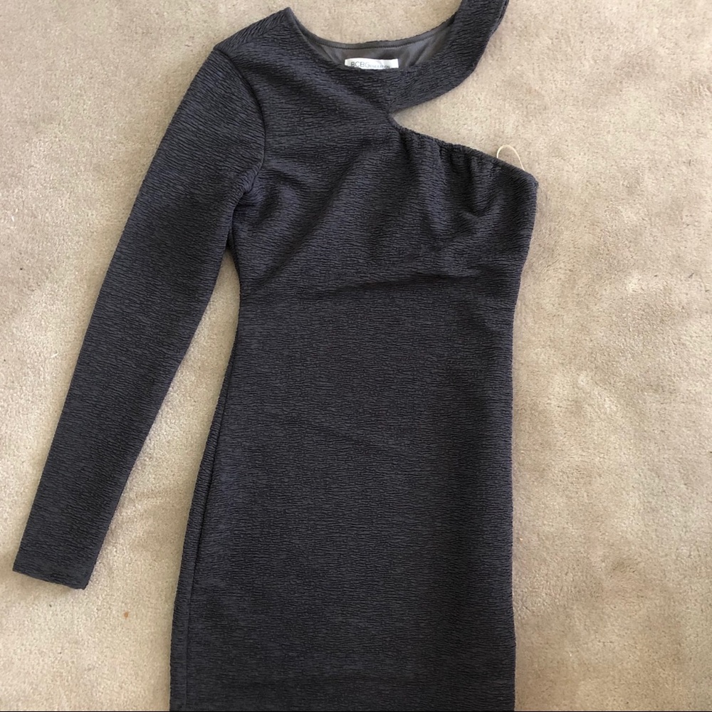 BCBG Gray One Sleeve Party Dress